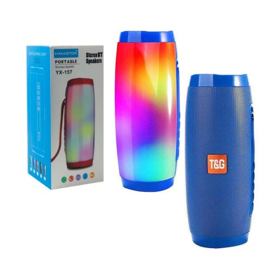 T&G WIRELESS BLUETOOTH SPEAKER TG-157 FM/MICROSD/USB/AUX WITH RGB COLORFUL LIGHT BLUE